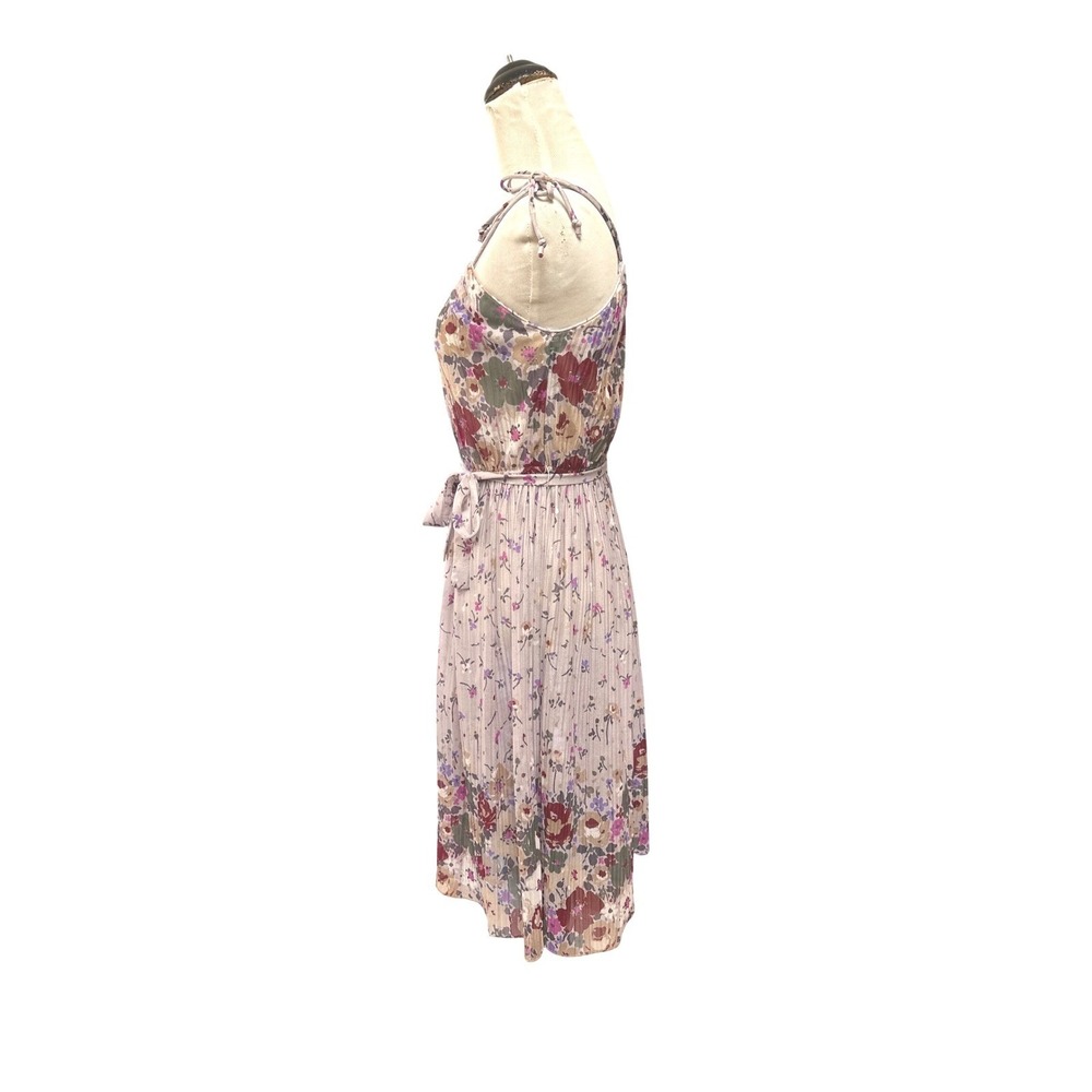 Vintage Floral Pleated Tie Strap Midi Sheer Dress Cottagecore Boho Romantic S - Picture 5 of 6